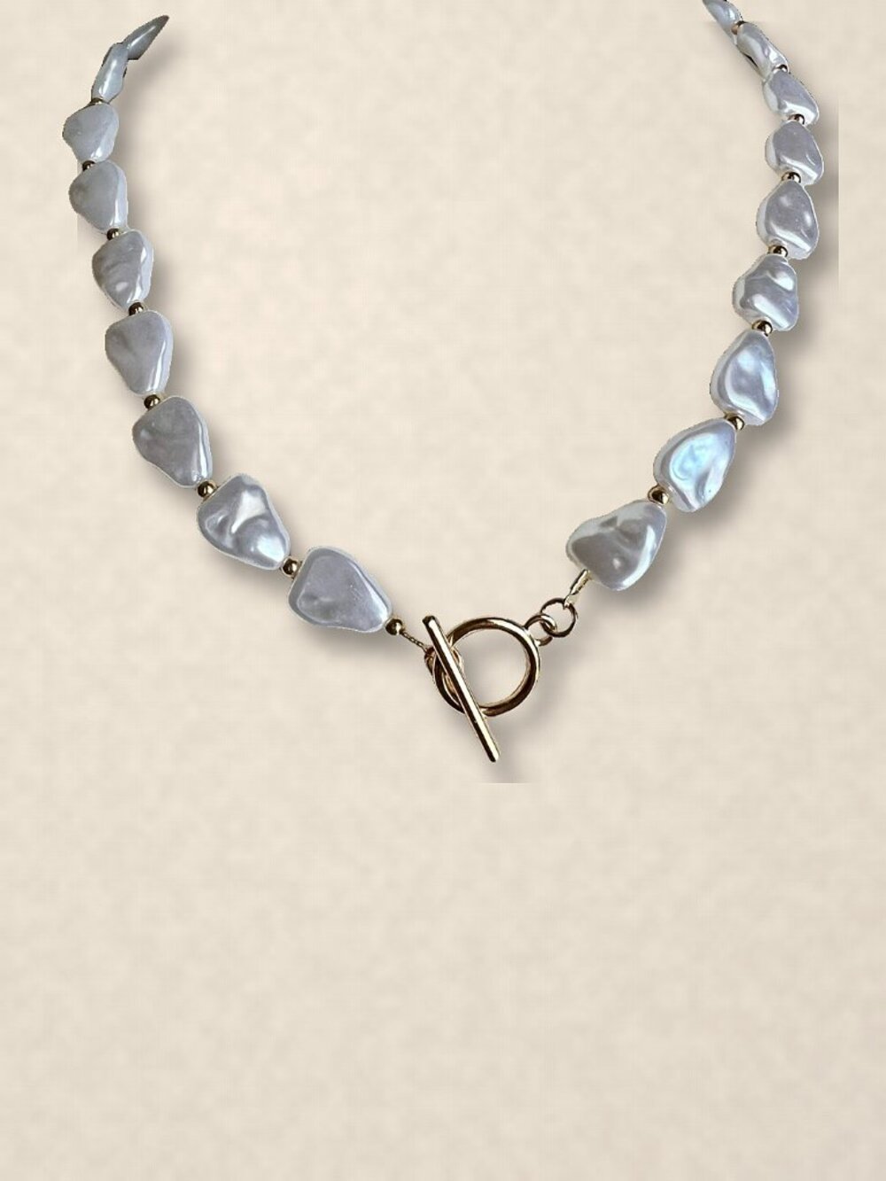 Heart Shaped Faux Pearl Necklace with Gold Tone Toggle Clasp, 16 to 18 in NWT